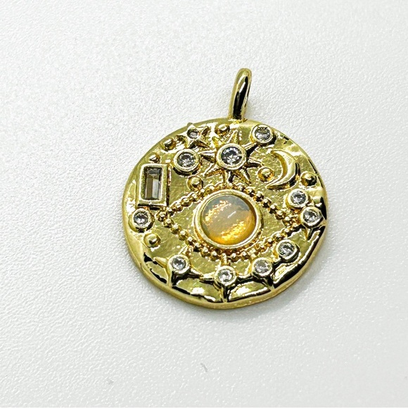 NWOT Stainless steel gold, plated, evil eye charm with Opal Eye, Dime sized - Picture 2 of 12